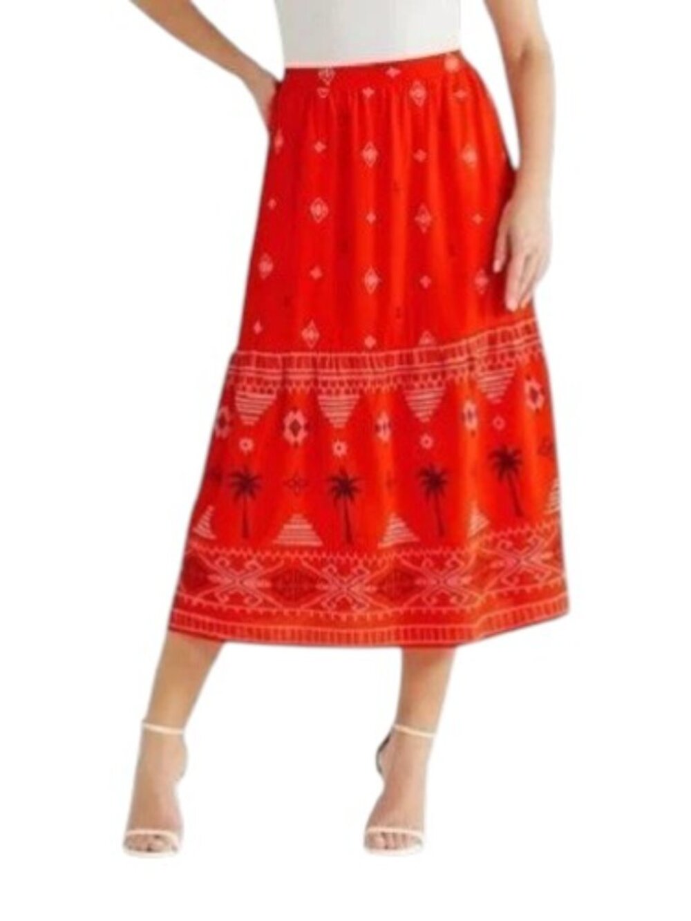 Sofia Jeans Women's and Women's Plus Border Embroidery Skirt,Mid Calf Length XXL